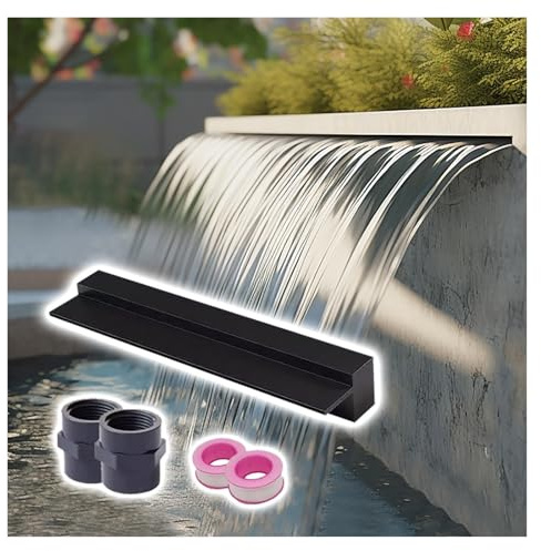 SRNSAEB Aquascape-Teichfilter und Wasserfall-Überlauf aus Edelstahl 304, 30 80 100 120 160 180 200 cm, in die Wand eingelassenes Wasserflussdekor für Garten/Terrasse/Pool/Spa(Black,40cm/15.7inch)