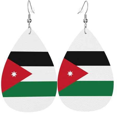 Jordanische Flagge, Leder-Ohrring-Paar, Tropfenform, Kunstleder-Ohrring-Set für Frauen, leichtes Leder, baumelnde Ohrringe.