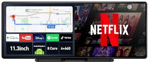 Imagebon 11,3‑Zoll Android 12 8‑Kern‑Car‑Mirror‑Dash‑Player, 4 GB RAM 64 GB ROM, Android Auto, GPS, KI‑Sprachsteuerung, installierbare Apps