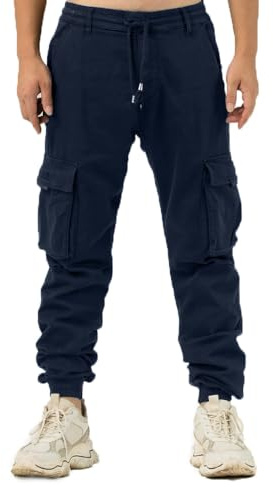 TONY BACKER Pantaloni Cargo Uomo in Maglia di Cotone Multitasche Laterali Casual e Chiusura Coulisse e i Lacci nella Vita 7905