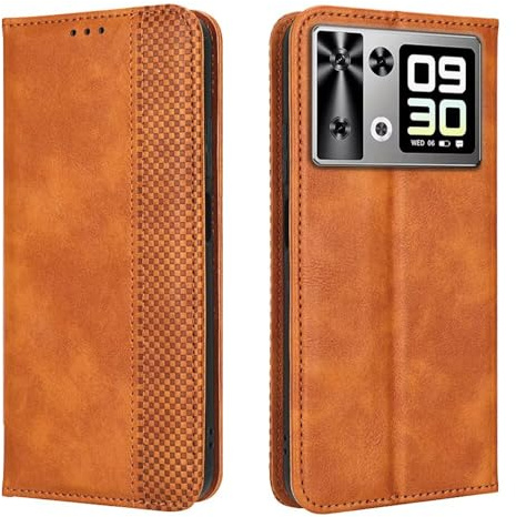 EASSGU Custodia per Smartphone, Compatible with Cubot P90 (6.88 Inches) Pelle PU Flip Folio Cover con Interruttore Magnetico, [3 Slot Schede] [1 Portafoglio] Case - Marrone