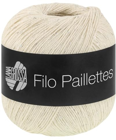 LANA GROSSA Filo Paillettes |Edles, fest verzwirntes Garn mit Pailletten & Matt-Glanz-Effekt | Handstrickgarn aus 55% Baumwolle, 39% Polyester, 6% Polyamid | 50g Wolle, Stricken & Häkeln | 155m FB 2