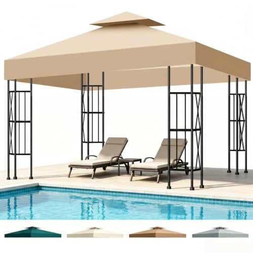Pavillon Ersatzdach 3x3 m Wasserdicht Doppeldach mit Air Vent, UV-Beständig Winterfest, Stabil, 300D Polyester Pavillondach Ersatzbezug, Pavillondach für Garten, Camping, Terrasse (Khaki)