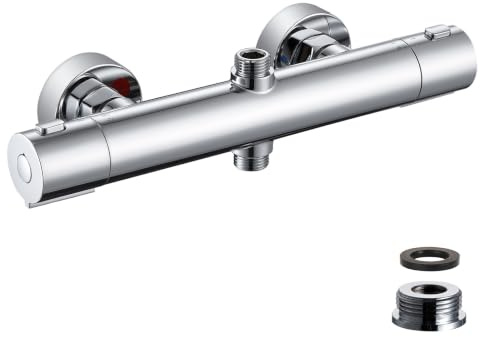 Auralum Mitigeur Thermostatique de Douche Rond, Colonne de Douche Thermostatique en Zinc et Plastique, Corps Froid Anti-Brûlure, Robinet de Douche Anti-Calcaire, Contrôle Précis de la Température 38°C
