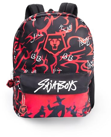 KPop Demon Hunters Saja Jungen-Rucksack, schwarz | Grafik-Schulrucksack mit Frontreißverschluss | Verstellbare, gepolsterte Schultergurte & Seitentasche | K-Pop Demon Hunters Film-Merchandise