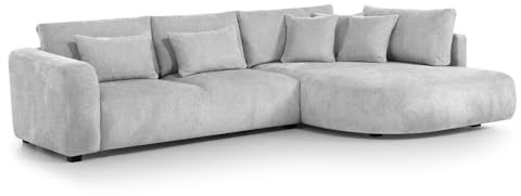 MW EURO-MEBLE Ecksofa Jacobs L - Wohnlandschaft, Polstersofa, Polstercouch (Rechte Seite - Hellgrau: Tresor 05)
