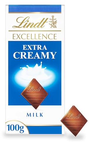 Lindt Excellence Extra Creamy Milk Chocolate Bar 100g | Extra creamy milk chocolate bar with a smooth texture. Premium Lindt treat, gift or stocking filler.