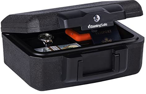 SentrySafe Fireproof Money Safe with Key Lock, Black Lock Box with Portable Carrying Handle for Travel, Exterior: 14.3 in. W x 11.2 in. D x 6.1 in H, 1200