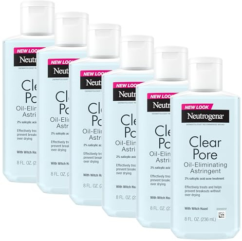 Neutrogena Clear Pore Oil-Eliminating Facial Astringent with 2% Salicylic Acid Acne Medication and Witch Hazel, Pore Clearing Treatment for Acne-Prone Skin, Helps Control Shine, 8 fl. oz, 6 Pack