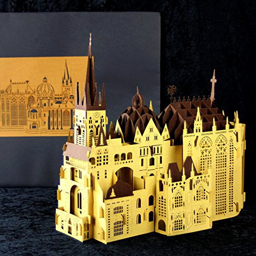 Pop Up Deko Aufsteller „Aachener Dom – Raumdeko zum Aufklappen! Handgefertigt aus Papier, Souvenir Aachener Dom, 3D Pop Up für Wohnzimmer und Büro, Geschenkartikel Aachen