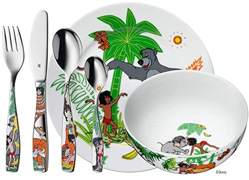 WMF El Libro de la Selva - Vajilla para niños 6 piezas, incluye plato, cuenco y cubertería (tenedor, cuchillo de mesa, cuchara y cuchara pequeña) (WMF Kids infantil)