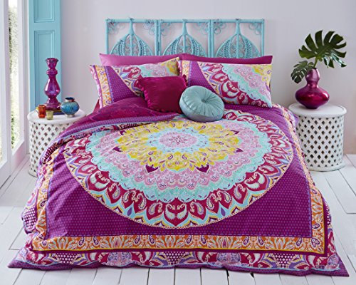 Sleepdown Bettwäsche-Set mit Kissenbezügen, Paisley-Mandala-Design, Rosa, abstrakt, wendbar, weich, für Einzelbett (135 x 200 cm)