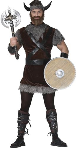 FIESTAS GUIRCA | Costume de Viking Adulte (52-54/L) - Tunique, Bandeau, Ceinture, Cornes et Manchettes - Tenue de Guerrier Nordique pour Halloween, Carnaval et Fêtes Déguisées - Homme - Marron et Gris