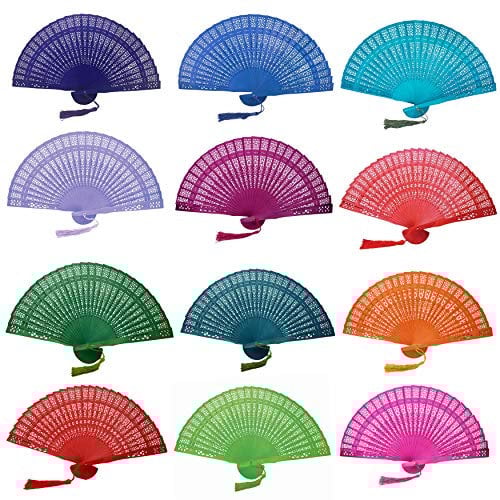 Wooden Hand Fans Pack of Six Mix Bright Random Colours Multi Colour Ladies Fans - World's Best Wooden Fans Range