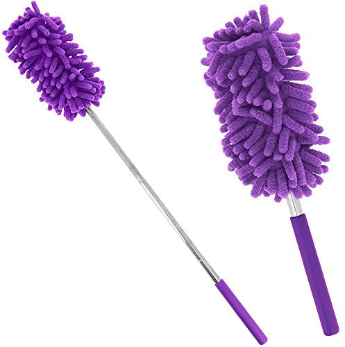 Promobo - Plumeau Chenille Télescopique Microfibre Rotatif Anti Poussière Violet