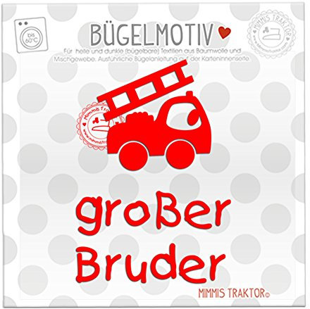 Bügelbild großer Bruder mit Feuerwehrauto ROT Flockfolie Aufbügler Applikationen Bügelsticker für Stoffe Textilien Kinder zum Aufbügeln Flicken