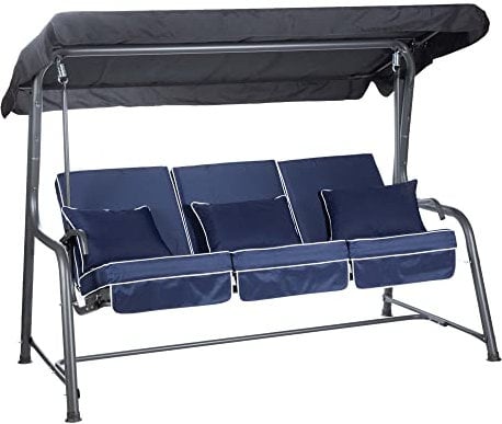 Alfresia Turin 3-Seater Reclining Swing Seat – Multipurpose Garden Sofa into Sunbed, Steel Charcoal Frame, Polyester Canopy, Weather Resistant, Outdoor Luxury Cushions Included in Choice of Colours