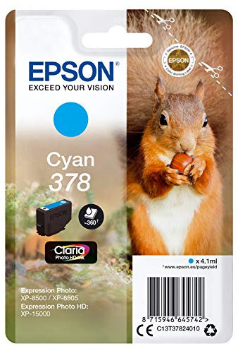 Epson EP64574 Original 378 Tinte Eichhörnchen (XP-8500, XP-8600, XP-8605, XP-15000), cyan