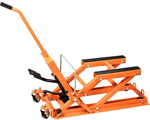 Hi-Q Tools Motorradhubtisch - 680 kg Tragkraft, Einfache Fußbedienung - Hydrauliksystem, Bewegliche Räder