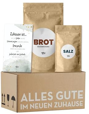 BACKDOSE Einweihungsgeschenk für Haus und Wohnung - Brot und Salz Box - Umzugsgeschenk, Einzugsgeschenk, Richtfest, Geschenk zum Umzug im Mini-Umzugskarton von Fräulein Fred