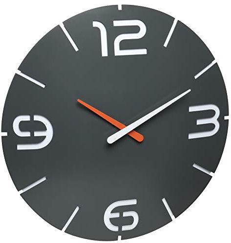 TFA Dostmann Contour Design Funk-Wanduhr, Funkuhr, groß, anthrazit, 60.3536.10, Anthrazit/Weiß, Ø 350 x H 35 mm