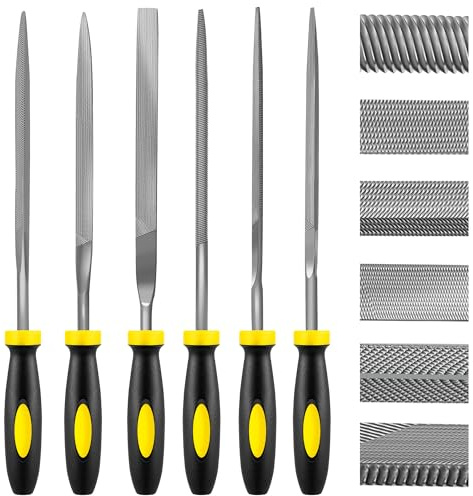 kapoua 6-Piece Metal Needle File Set - Hardened Alloy Steel Includes Flat, Warding, Square, Triangular, Round, and Half-Round Files