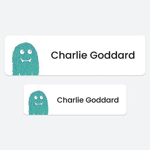 50 x No Iron Medium Personalised Stick On Waterproof Washable Name Labels Great for Clothes, School Uniform, Equipment, Shoes and Much More. School, Nursery, Day Care, Hospital - Cute Monsters