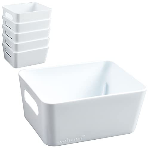 6x Ordnungsboxen - 6 cm hoch - WEIß - 12,5x10x6cm - 1 Liter - Ordnungskorb - Schubladenorganizer Schublade - Organizerbox - Ordnungssystem Kunststoff - Aufbewahrung Bad Korb Schrank Schreibtisch Kiste