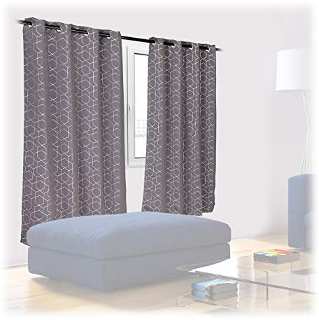 Relaxdays Vorhänge 2er Set, HxB 175x135cm, Blickdicht, lichtundurchlässig, Verdunkelungsvorhänge mit Muster, grau-Silber