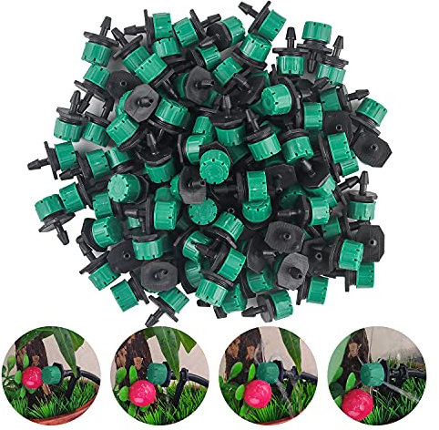 Bewässerung Tropfer, 110 Stück Anti-Verstopfung Regulierbarer Sprinkler Köpfe Kopf Micro Flow Tropfbewässerung Tropfer Garten Bewässerung Drip Bewässerungsset(Grün)
