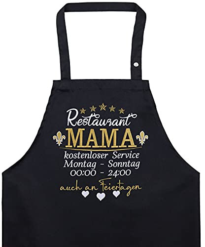 EXPRESS-STICKEREI RESTAURANT MAMA bestickte Kochschürze verstellbar mit Tasche mit tollem Design Grillschürze für Mama Frauen Schürze Hotel Mama Damen Küchen-Schürze Muttertag Geschenk Mutter/Ehefrau