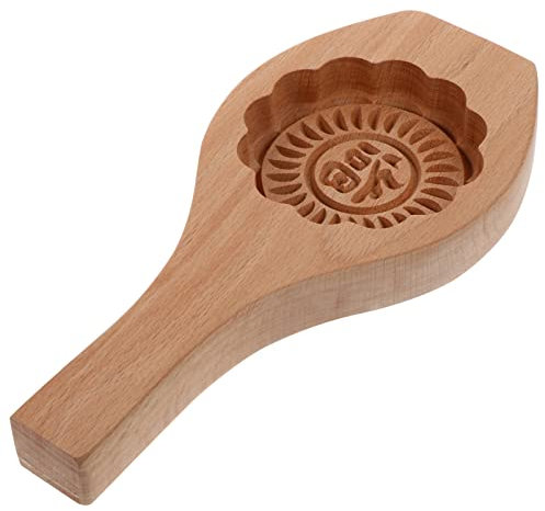 Luxshiny Wooden Moon Cake Mold - Traditional Chinese 3D Cake Mould for Biscuits, Chocolate & Fondant (22x10.5cm, Brown) - Handmade Baking Tool with 'Round Blessing' Pattern