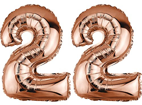 DekoRex Folienballon Rosegold 40cm Geburtstag Jubiläum Hochzeit Deko (Zahl 22)
