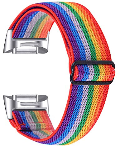 Gimuk Kompatibel mit Fitbit Charge 5/Charge 6 Armband für Damen Herren, weiches Nylon gewebtes verstellbares elastisches Ersatz-Sportarmband Armband für Fitbit Charge 5 (Regenbogen)