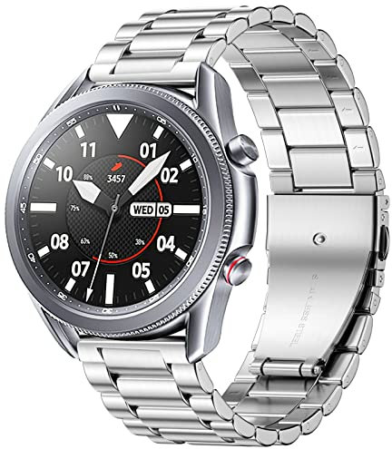Netolo 22mm Metal Strap Compatible with Samsung Galaxy Watch 3/45mm, Huawei Watch GT2 46mm/GT2 Pro, Stainless Steel Strap for Samsung Gear S3, Silver