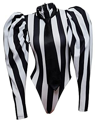 VEECOOCOS Käfer Bombshell Kostüm Damen Sexy Schwarz Weiß Gestreift Bodysuit