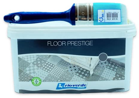 Kit Rio Verde Renner Floor Prestige 2,5LT + Pennello Waga Paint 50mm Vernice ad Alta Resistenza per Pavimenti (CEMENTO - RB 2270)