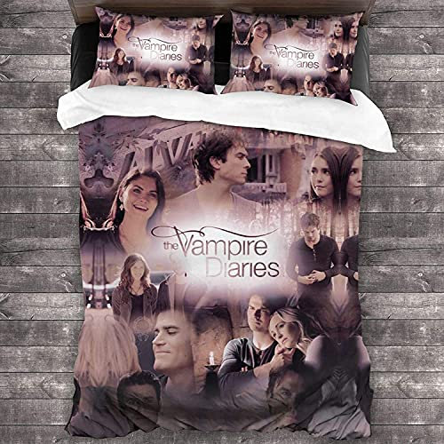 ANSSON The Vampire Diaries Bettwäsche-Sets,Damon Salvatore Kinder Bettbezüg und 2 Kissenbezug,Schlafzimmer dekorative Bettwäsche Hypoallergen (Single 135x200, Damon2)