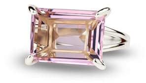 Bague en Argent Sterling 925 avec Quartz Rose - Pierre Precieuse Rose Rectangulaire Taille Émeraude - Bijou d'Amour-Propre Cadeau pour Petite Amie