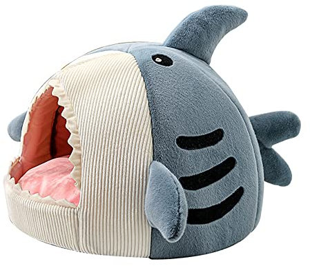 Shujin Hai Shark Katzenhöhle Katzenbett Flauschig mit weichem waschbar Innenkissen Hundehöhle Hundebett Schlafsack Kuschelhöhle Katzenkrob für Katzen und Hunde Drinnen (Blau,L)