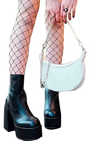 Stivali da Donna Eleganti e Comodi con Plateau e Tacco Alto Stivali in Pelle con Tacco Grosso Stivali Invernali Neri da Donna Scarpe da Festa Stivali con Tacco Alto sopra Il Ginocchio
