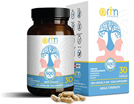 R.Y.M. Nutrition - Ethically Sourced Ashwagandha - KSM 66 Ashwagandha - Full Spectrum Adaptogen Supplement for Stress, Mood and Anxiety Relief - 600mg per Capsule, Mega Strength Vegan Capsules