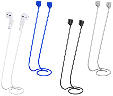 4pcs Earbuds Lanyard, Magnetic Anti-Lost Straps Colorful Wireless Earbuds Lanyard Soft Silicon Anti-Lost Straps Compatible with AirPods Pro 3/2/1(Black, White, Grey, Blue)