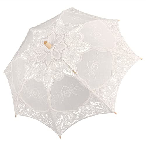 HFEHSKJ Vintage Spitze Regenschirm Weiß Beige Hochzeit Braut Regenschirm Hochzeit Spitze Sonnenschirm mit Holzgriff Mädchen Regenschirm Fotografie Dekor Stütze(Beige L)