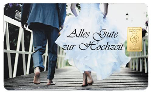 Geschenk zur Hochzeit - 1g Goldbarren Alles Gute zur Hochzeit in goldener Geschenkverpackung + Grußkarte