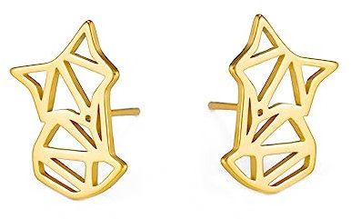 Amaxer Niedliche Origami Fuchs Katze Tier Ohrringe für Frauen Geometrische Aushöhlen Edelstahl Schmuck Ohrstecker für Unisex Tierliebhaber, Edelstahl
