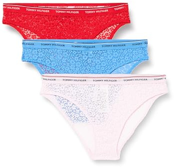 Tommy Hilfiger Women's 3 Pack Bikini Lace (Ext Sizes) Uw0uw04897 Bikini Panties, Red (Fierce Red/Blue Spell/Pearly Pink), XXL