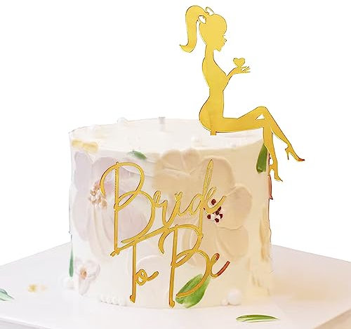 YXCute Bride To Be Cake Topper Wedding Gold Acrylic High Heels Lady Girl Cake Topper for Bridal Engaged Wedding Party Dessert Baking Cake Decorations 2pcs/set