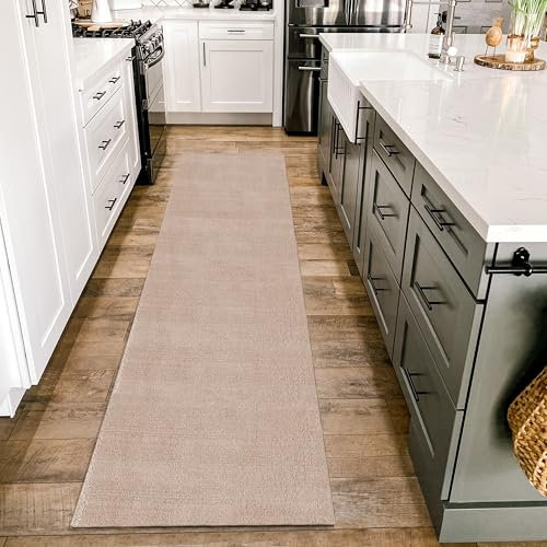 HomebyHome Kurzflor Teppich Läufer Flur 60 x 110 cm Beige - Waschbarer Teppich für Schlafzimmer, Wohnzimmer und Ideal als Küchenteppich - Flauschiger Teppich Extra Weich, Einfarbig, rutschfest, Klein