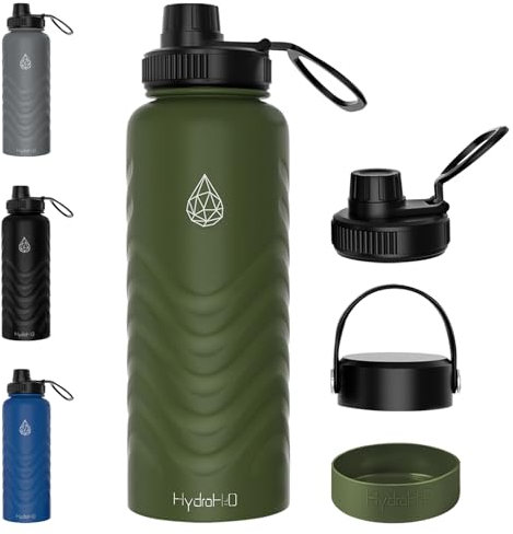 32oz Stainless Steel Insulated Water Bottle, 48H Ice Cold & 24H Hot, Leak-Proof Wide Mouth Lids (Straw & Spout), BPA-Free Bottles, Mens Water Bottle for Gym, Hiking, Travel - Green